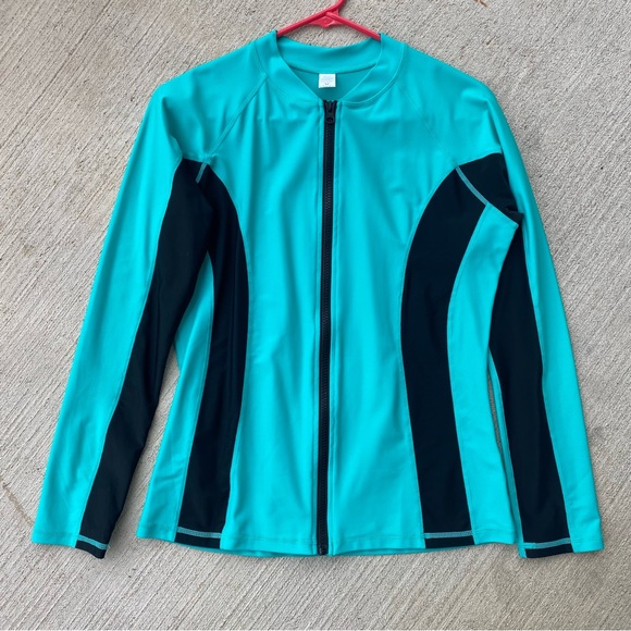 Womens Rash Guard Shirt Long Sleeve Raglan Sun Protection Full Zip Up Shirt - Picture 1 of 5